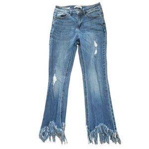 Pull & Bear Women's Frayed Flare Distressed Jeans Size EU 34